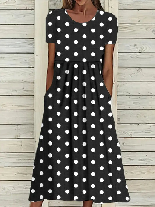 Women's Chic Polka Dot Short Sleeve Midi Dress | Ideal for Summer