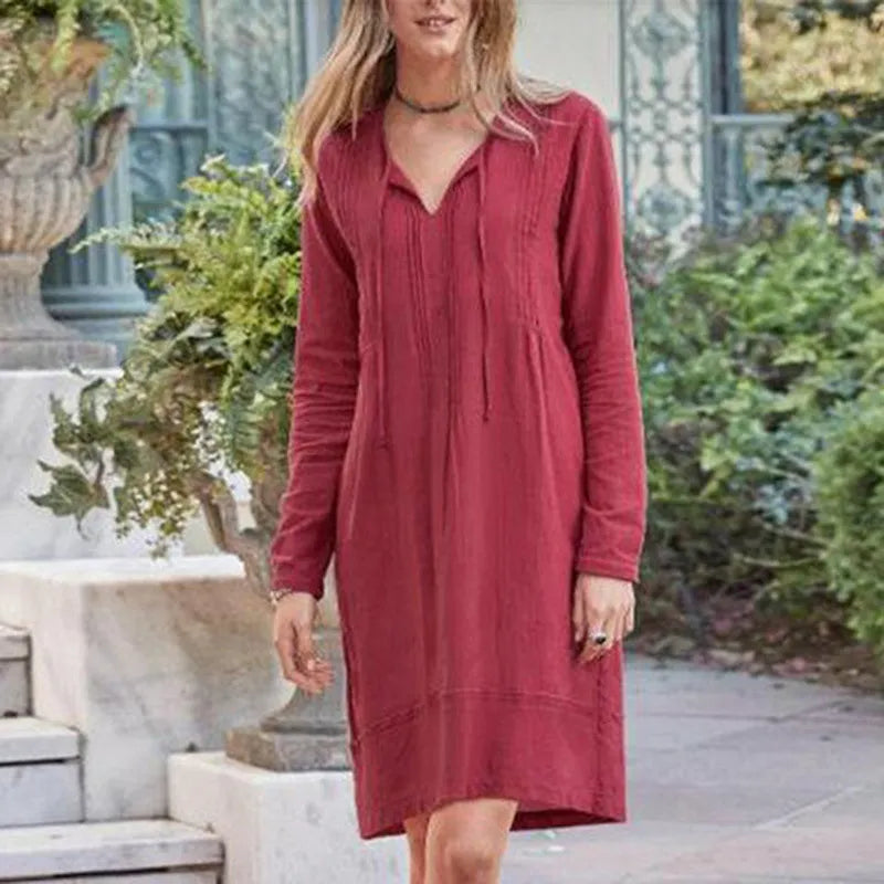 Women's Simple Chic V-Neck Dress in Solid Colour | Ideal for Summer