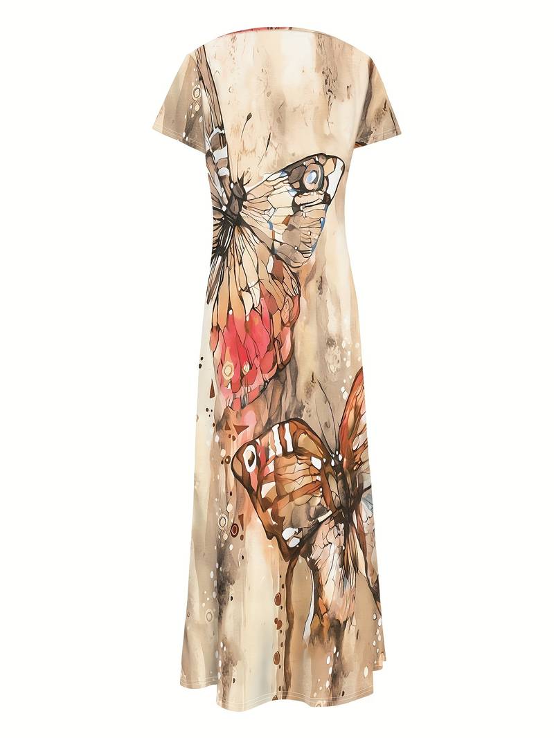 Women's Elegant V-Neck Dress with Butterfly Print | Ideal for Summer