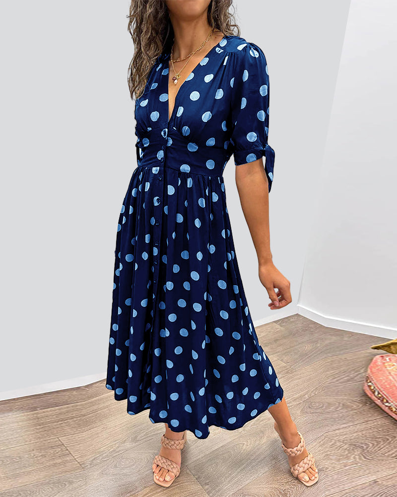 Women's Elegant Polka Dot Midi Dress