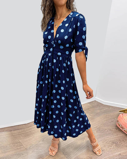 Women's Elegant Polka Dot Midi Dress