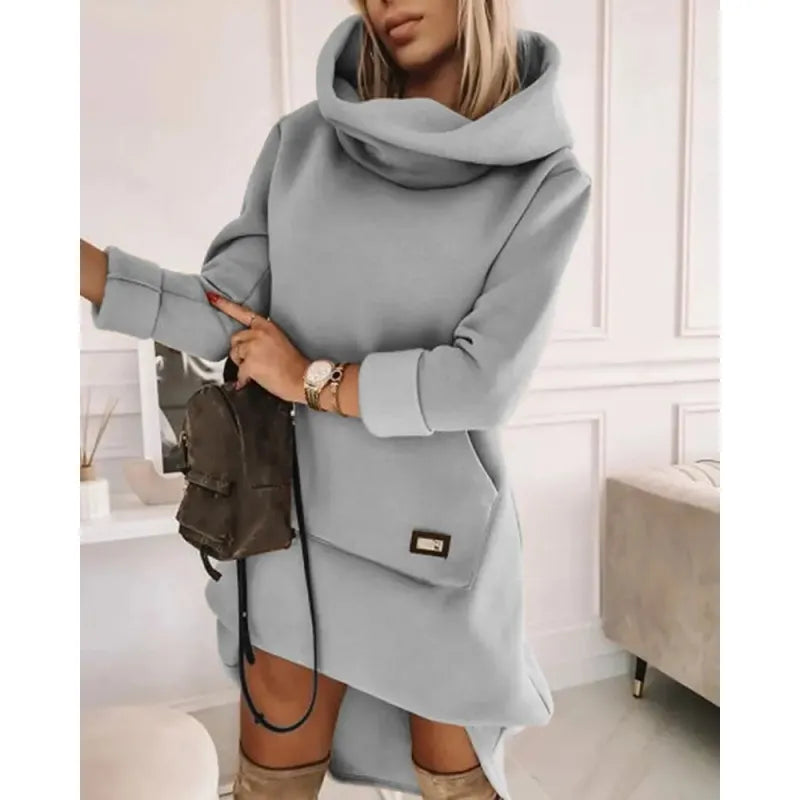 Women's Stylish Long Sleeve Dress with Hood and Patchwork | Ideal for Summer