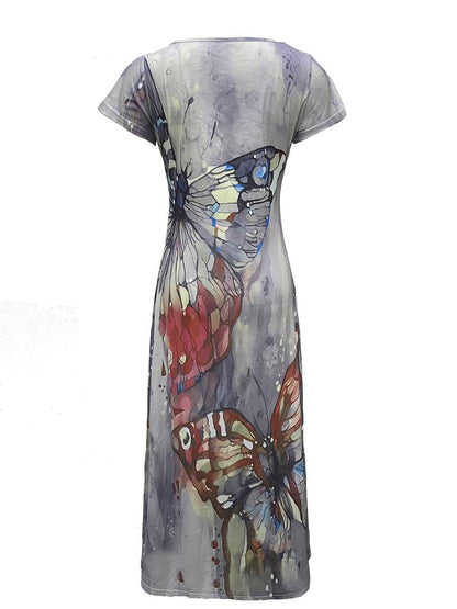 Women's Elegant V-Neck Dress with Butterfly Print | Ideal for Summer