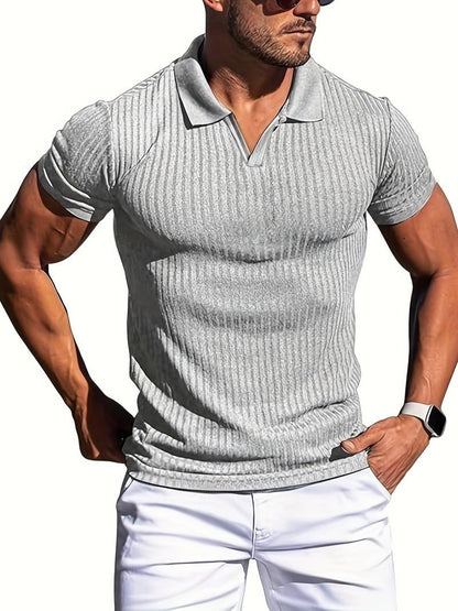 Men's Slim Fit V-neck Ribbed Shirt | Ideal for Summer