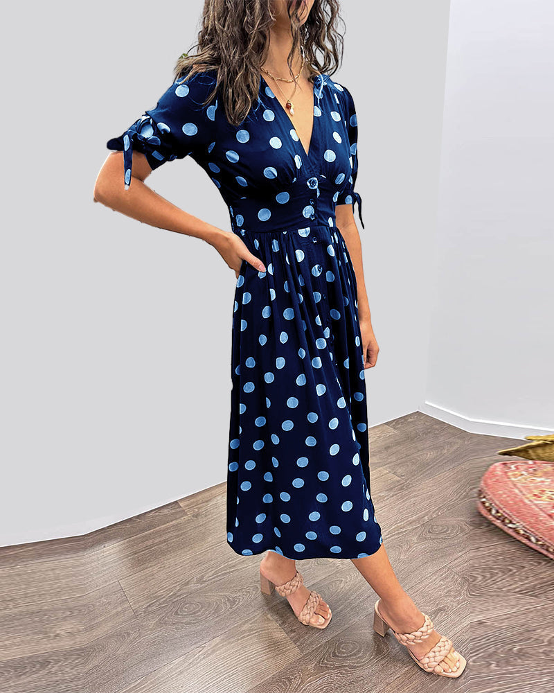 Women's Elegant Polka Dot Midi Dress