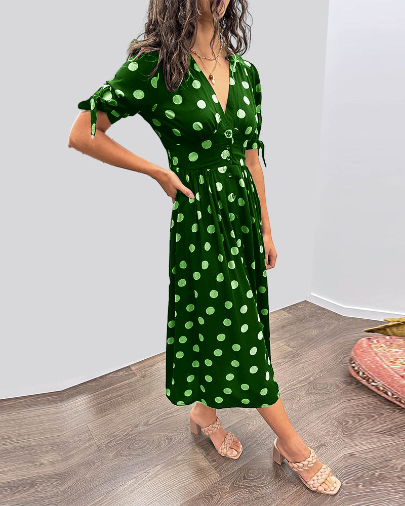 Women's Elegant Polka Dot Midi Dress