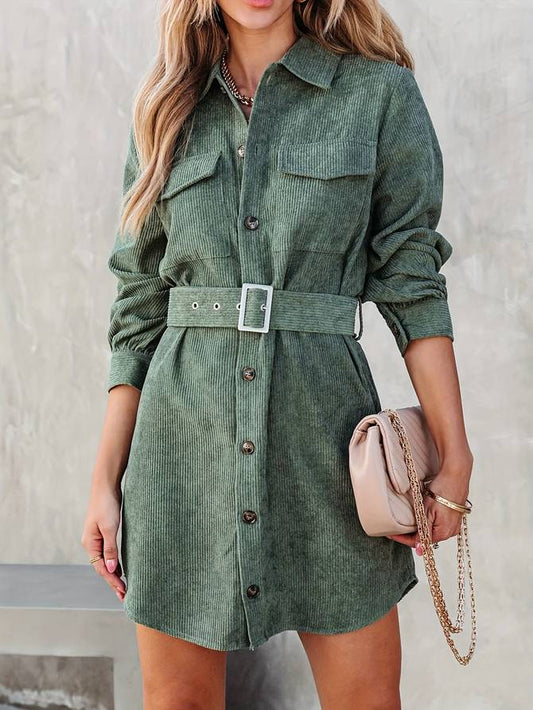 Women's Trendy Corduroy Mini Dress with Belt