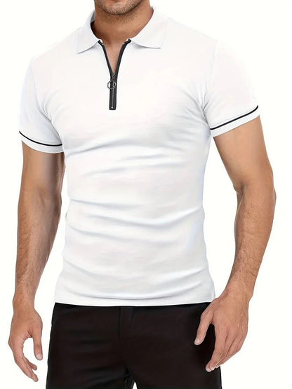 Men's Slim Fit Golf Shirt with Zipper with Lined Design | Ideal for Summer