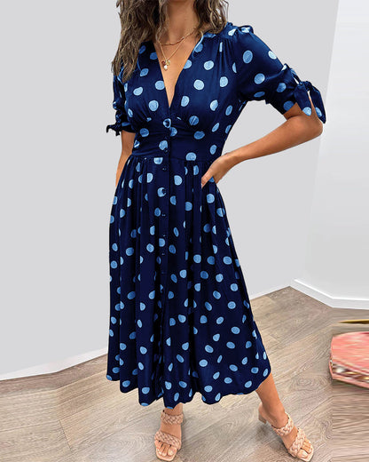 Women's Elegant Polka Dot Midi Dress