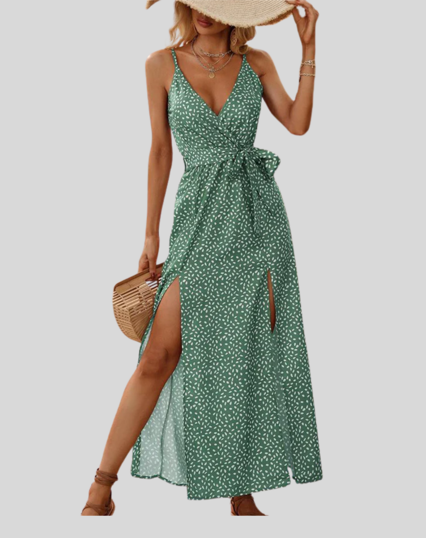 Women's Elegant Maxi Dress with Flowers and Slit | Ideal for Summer