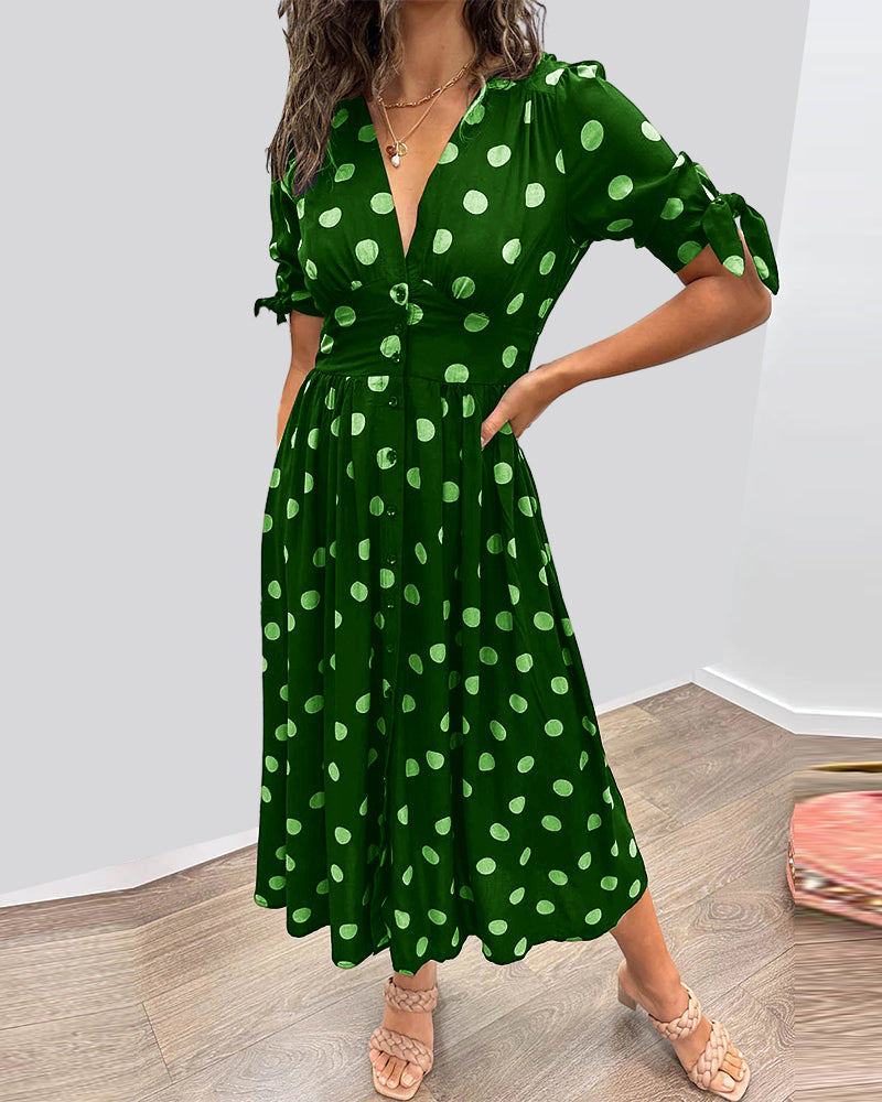 Women's Elegant Polka Dot Midi Dress