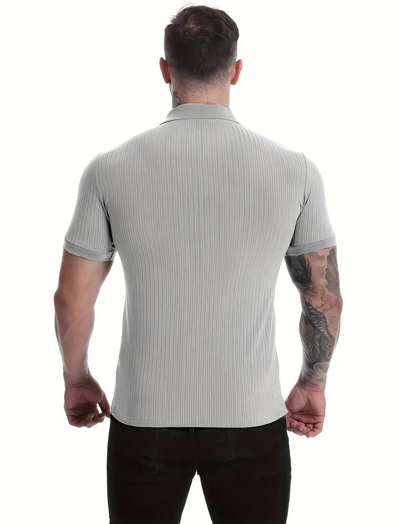 Men's Slim Fit V-neck Ribbed Shirt | Ideal for Summer