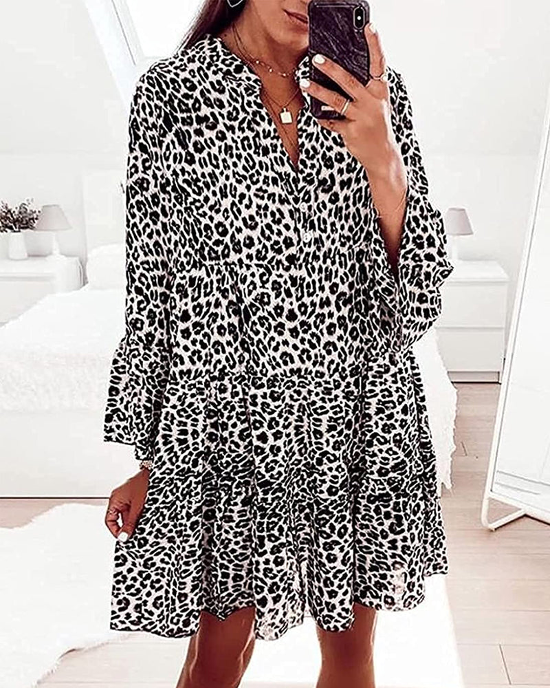 Women's Summer Leopard Print V-Neck Dress | Perfect for Everyday Wear