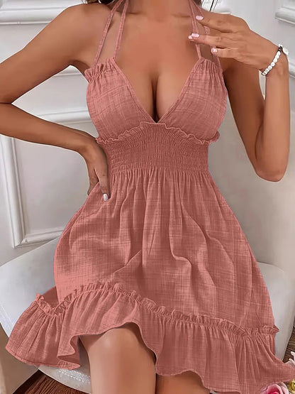 Women's Summer Elegant Halter Neck Short Dress | Ideal for Summer