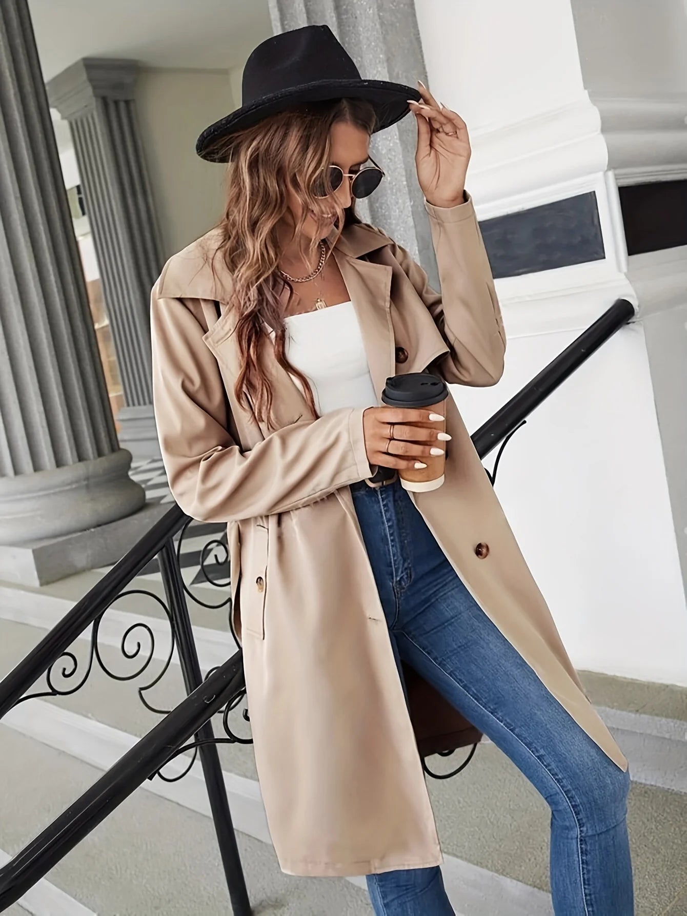 Chic Long Trenchcoat with Two Flap Pockets | Perfect for Everyday Wear