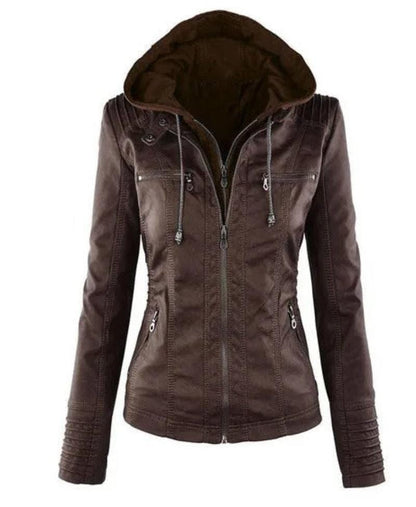 Jayda - Women's Vintage Leather Jacket - Classic - Hooded - Ideal for Winter