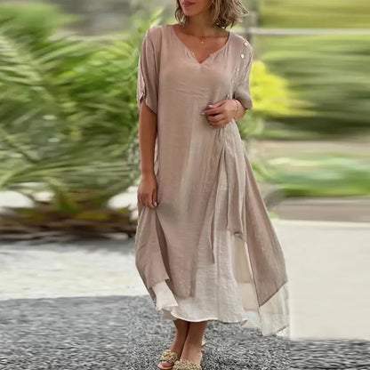 Women's Fashionable Spring V-neck Dress with Buttons | Ideal for Summer