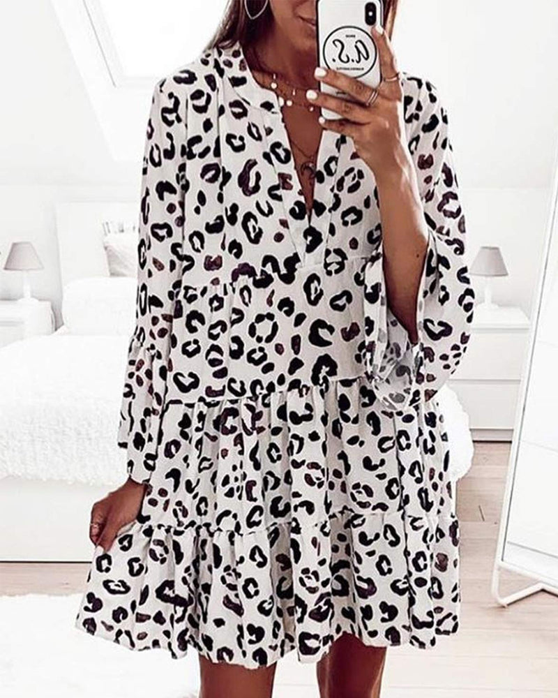 Women's Summer Leopard Print V-Neck Dress | Perfect for Everyday Wear