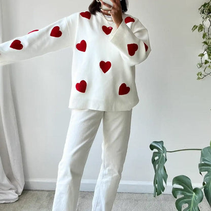 Hazel - Knit set with heart print - Casual - Seasonal Collection - Ideal for cozy nights