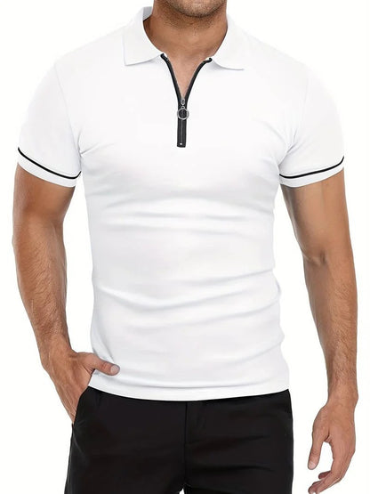 Men's Slim Fit Golf Shirt with Zipper with Lined Design | Ideal for Summer