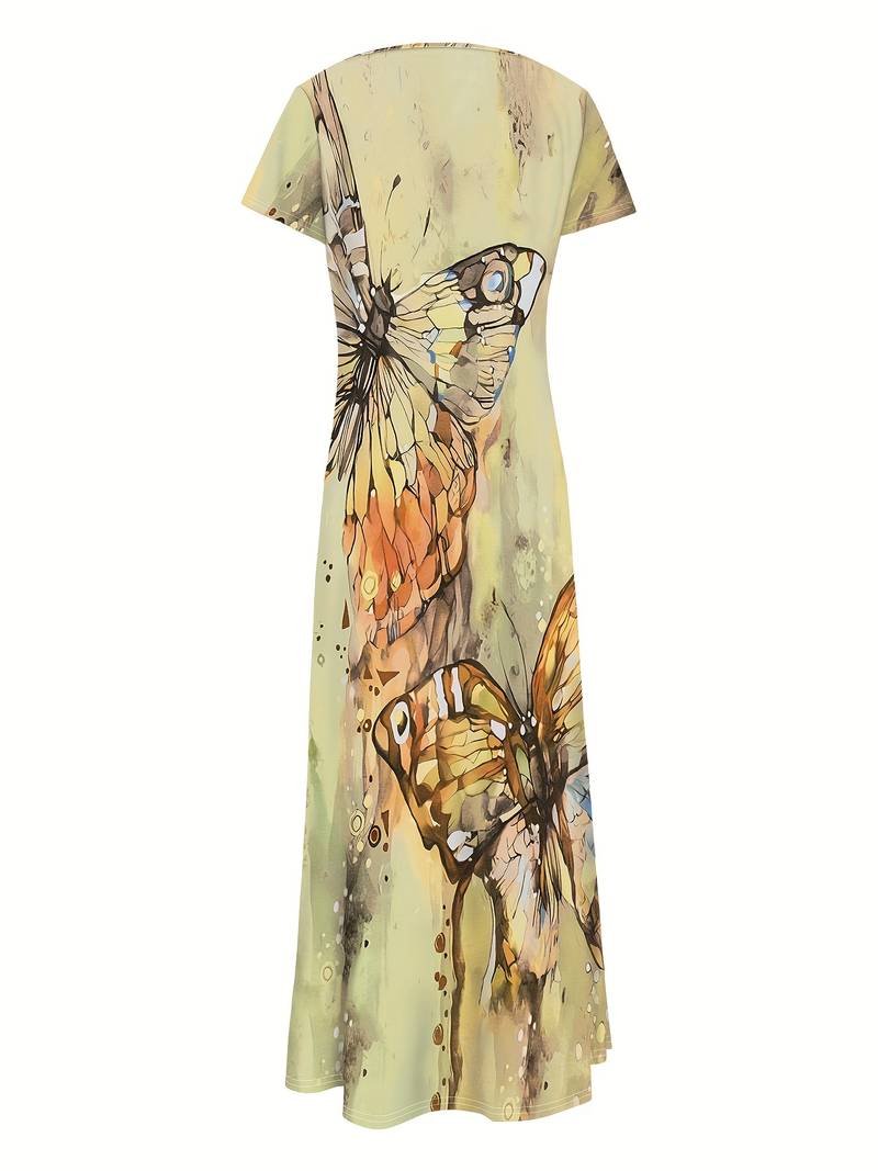 Women's Elegant V-Neck Dress with Butterfly Print | Ideal for Summer