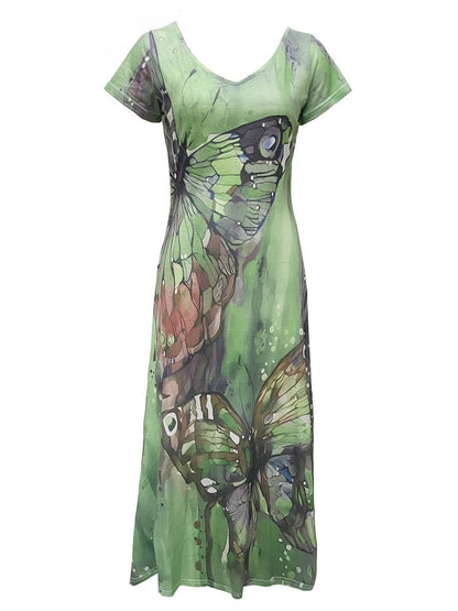 Women's Elegant V-Neck Dress with Butterfly Print | Ideal for Summer