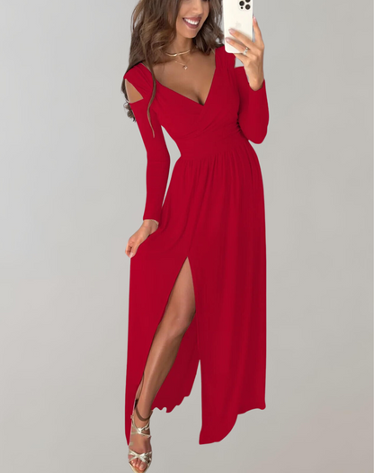 Women's Stylish V-Neck Party Dress with Slit | Ideal for Party