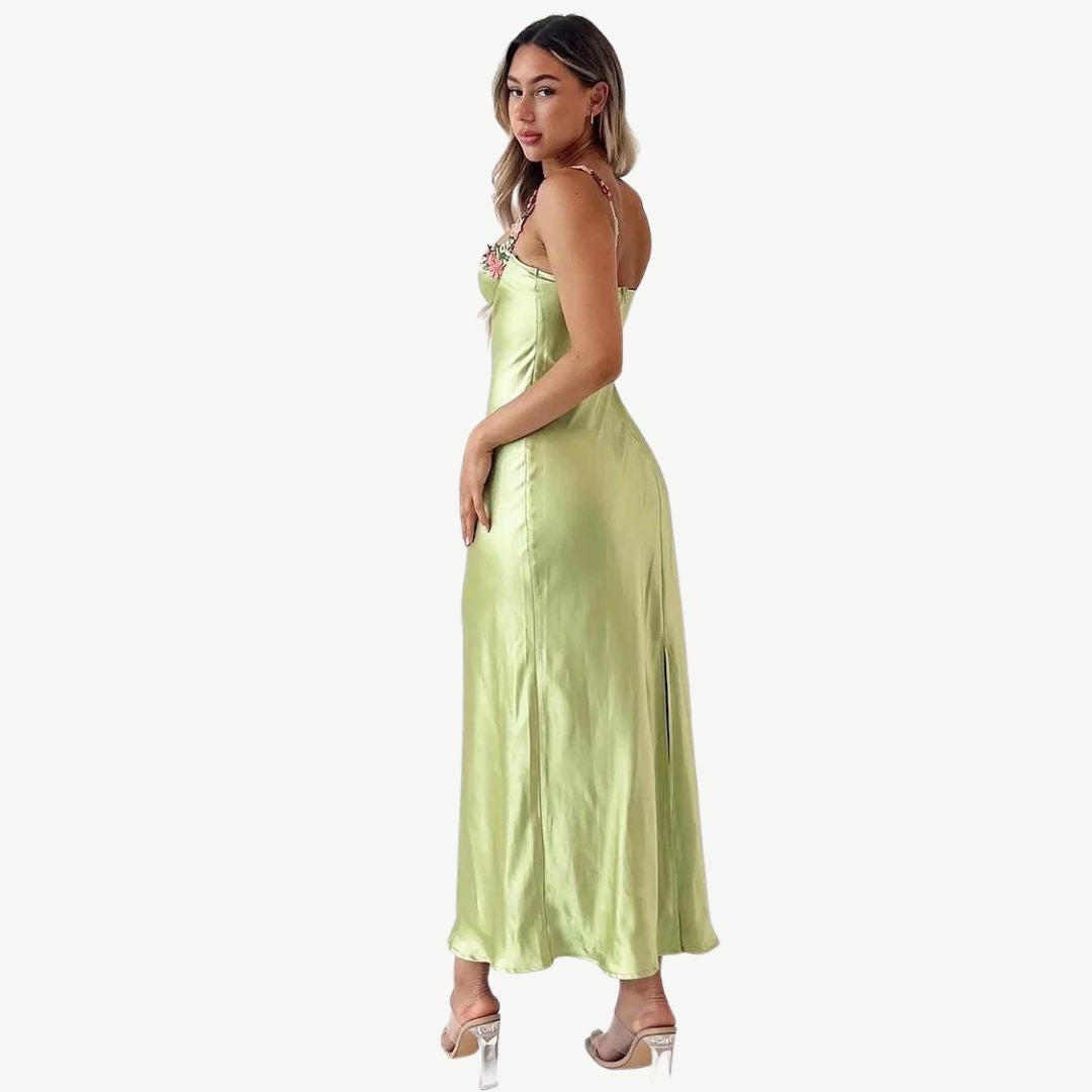 Women's Elegant Slim Fit Satin Slip Dress with Floral Strap | Ideal for Summer