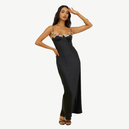 Women's Elegant Slim Fit Satin Slip Dress with Floral Strap | Ideal for Summer