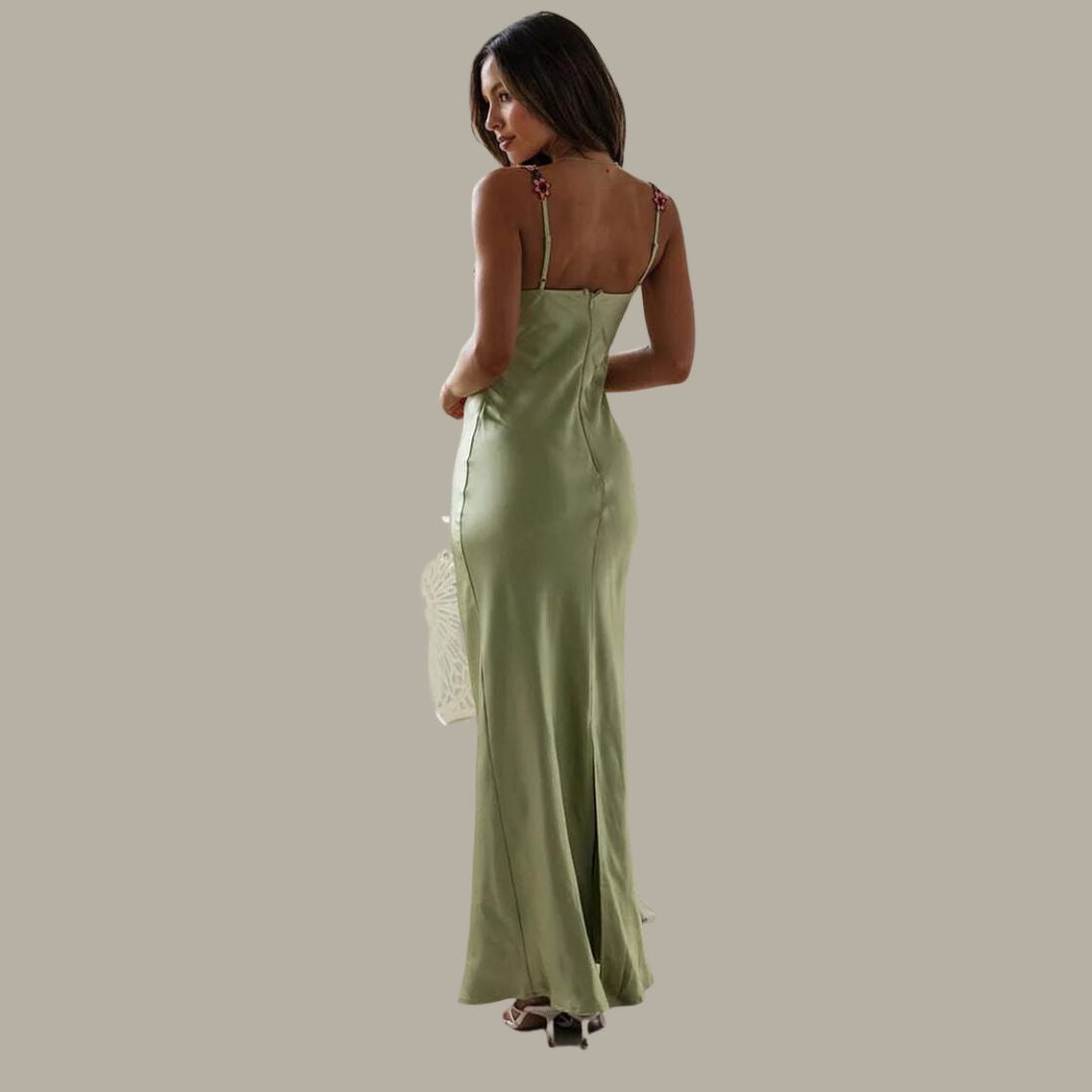 Women's Elegant Slim Fit Satin Slip Dress with Floral Strap | Ideal for Summer