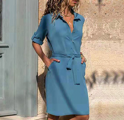 Women's Stylish Solid Colour Dress with Buttons and Ribbon | Ideal for Summer