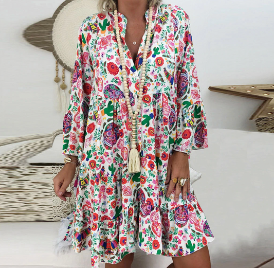 Women's Stylish Floral Print V-neck Summer Dress | Ideal for Summer