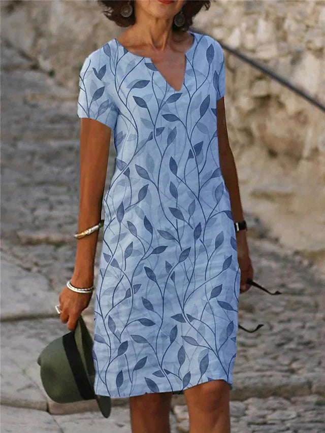 Women's Stylish Leaf Print V-neck Summer Dress | Ideal for Summer