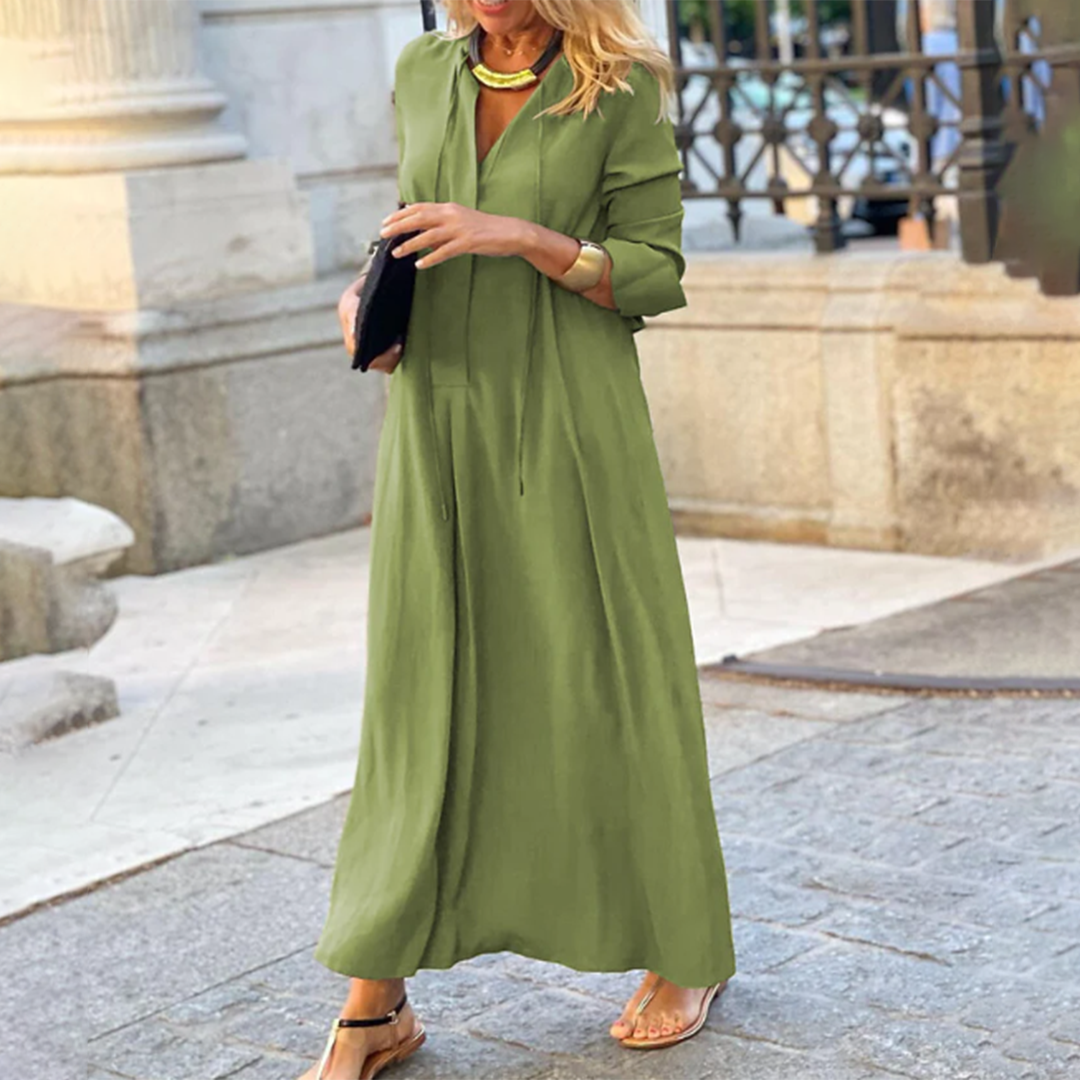 Women's Loose Fit V-neck Long Dress | Ideal for Summer