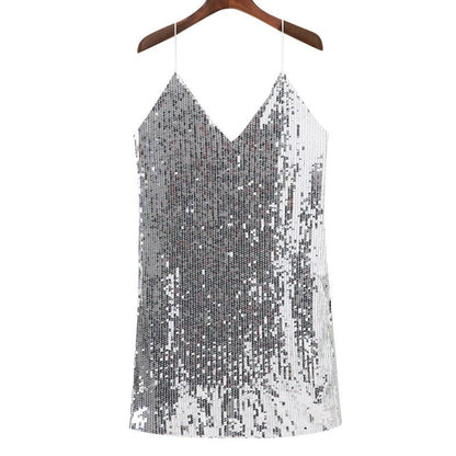 Women's Glitter Silver Slip Dress