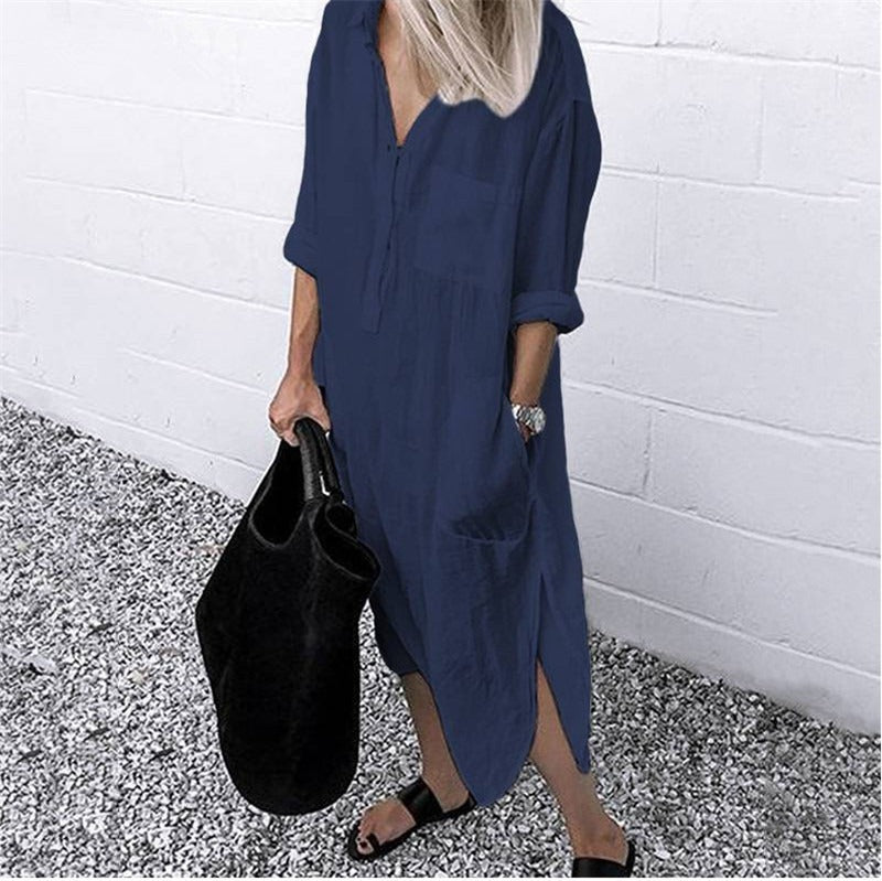 Women's Linen Maxi Dress in Solid Colour