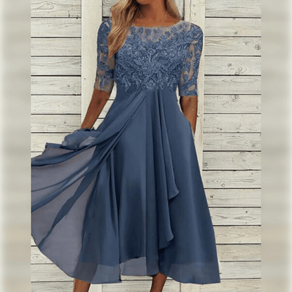 Women's Elegant Midi-Party Dress with Lace | Ideal for Summer