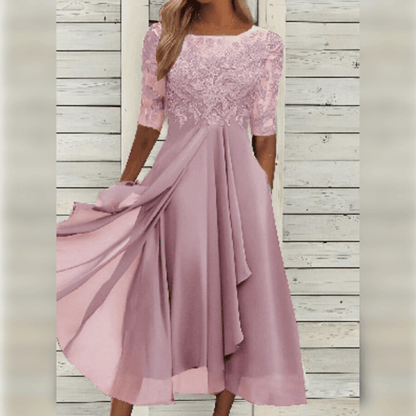 Women's Elegant Midi-Party Dress with Lace | Ideal for Summer