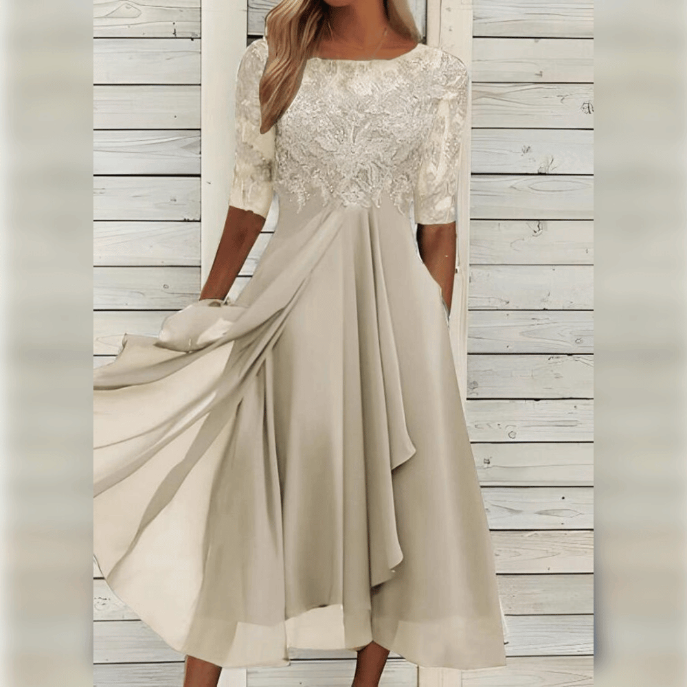 Women's Elegant Midi-Party Dress with Lace | Ideal for Summer