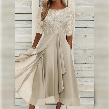 Women's Elegant Midi-Party Dress with Lace | Ideal for Summer