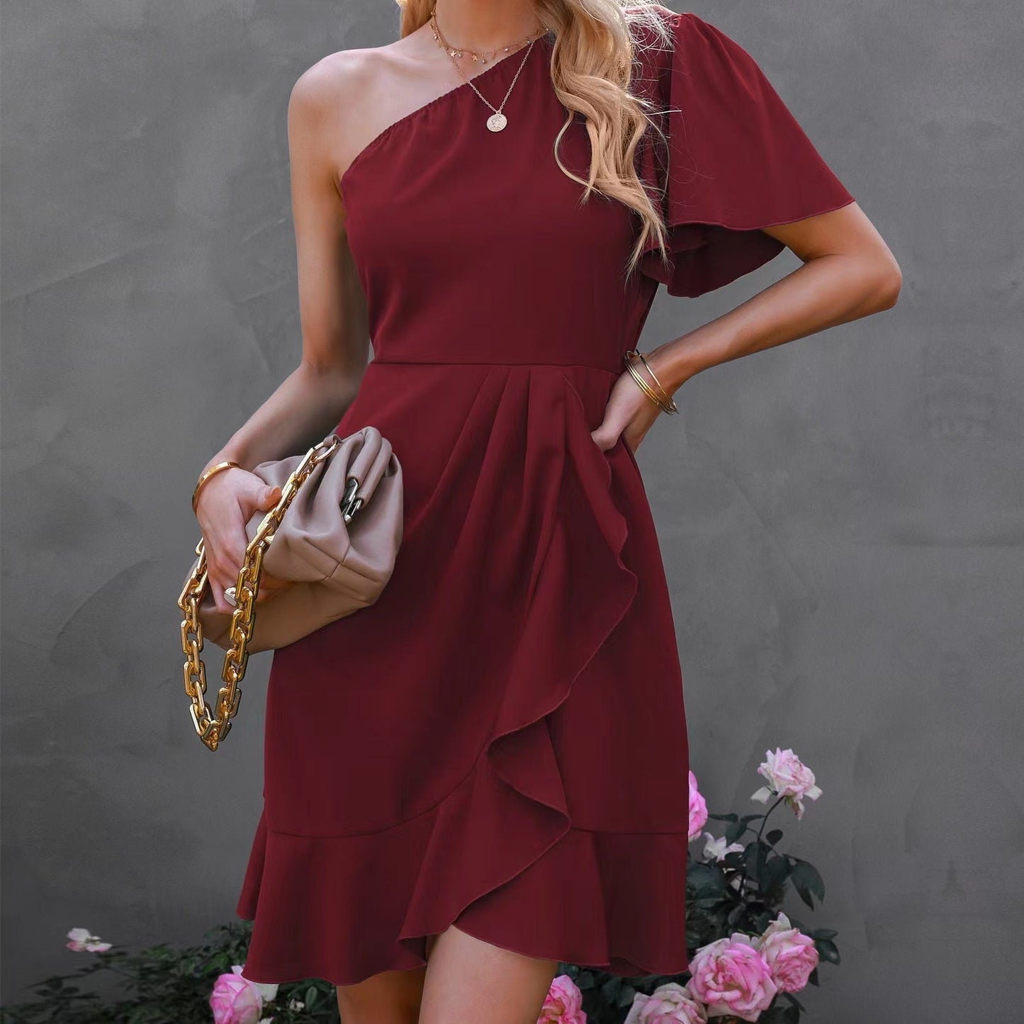 Women's Elegant Solid Colour Mini Party Dress