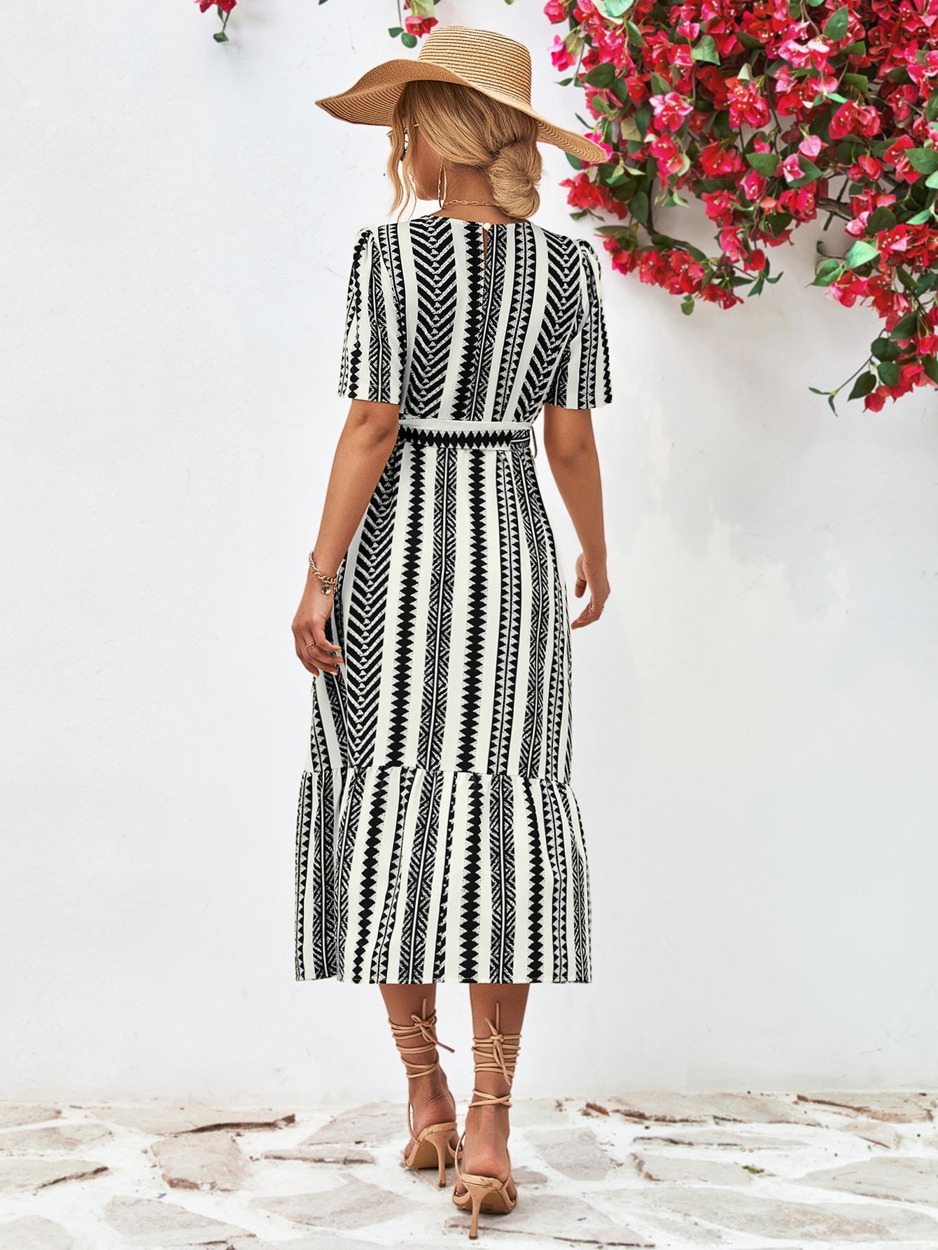 Women's Modern Black and White Striped Midi Dress