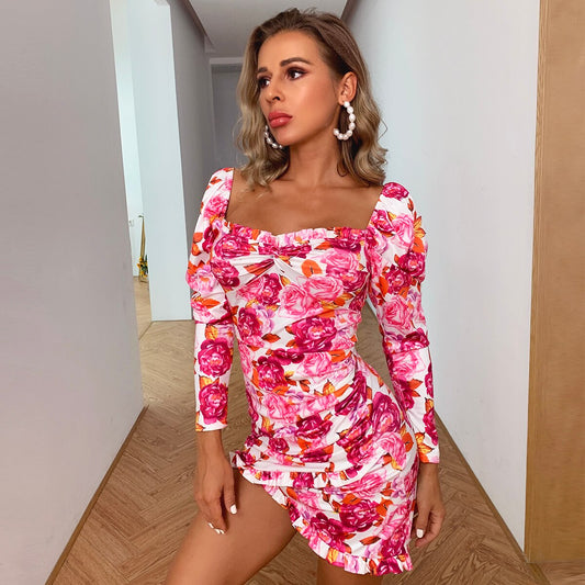 Women's Trendy Pink Mini Dress with Floral Print