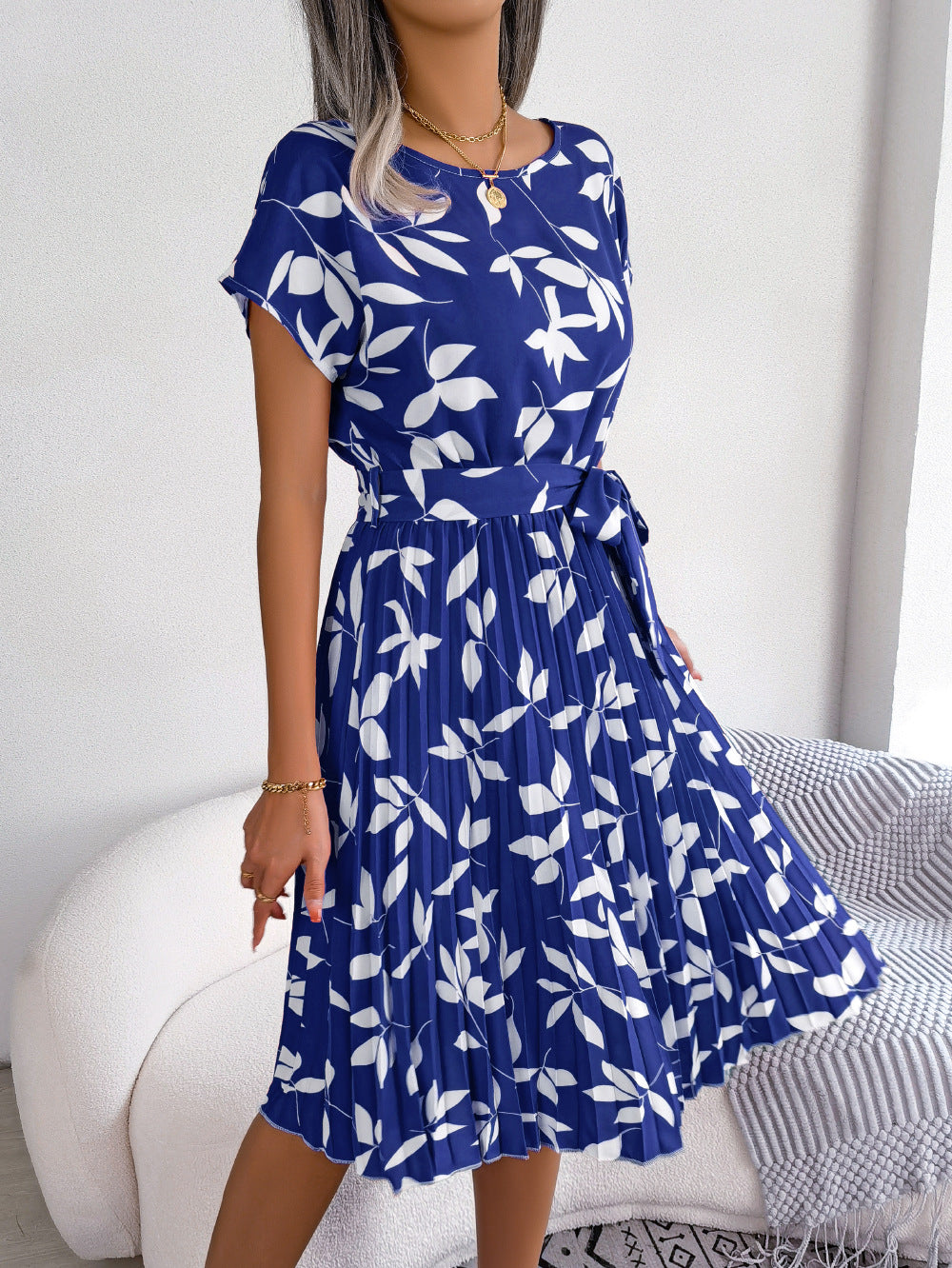 Women's Trendy Blue Printed Midi Dress