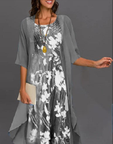 Women's Casual Floral Print Chiffon Dress Two Piece Set | Ideal for Summer