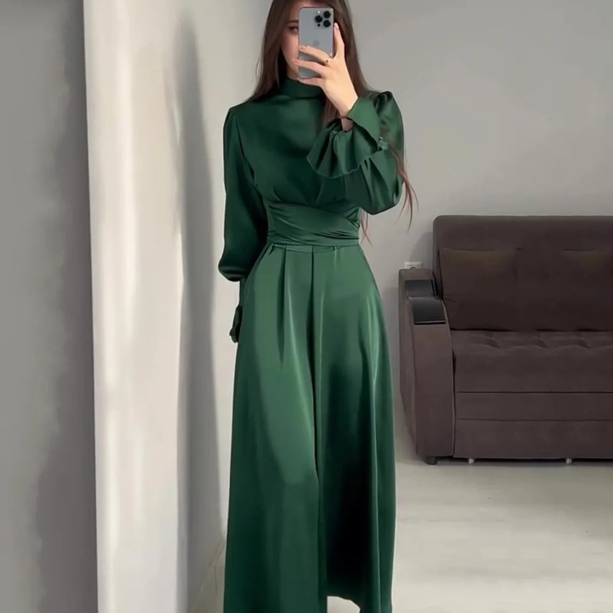 Women's Elegant Ruffled Long Sleeve Long Dress | Ideal for Summer