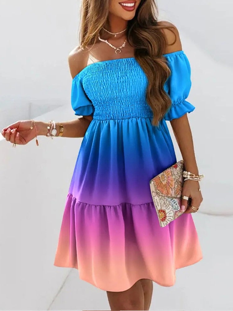 Women's Elegant Multicoloured Gradient Mini Dress