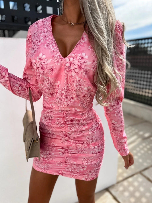 Women's Feminine Pink Floral Mini Dress