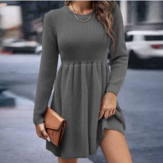 Women's Stylish Knitted Mini Dress in Solid Colour