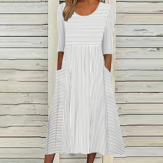 Women's Chic Striped Short Sleeve Dress with Pockets | Ideal for Summer